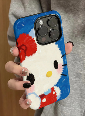 适用苹果16promax手机壳17pro苹果15pro新款iPhone13新款iP14女12卡通xsmax防摔11套7油画kt猫8plus可爱菲林