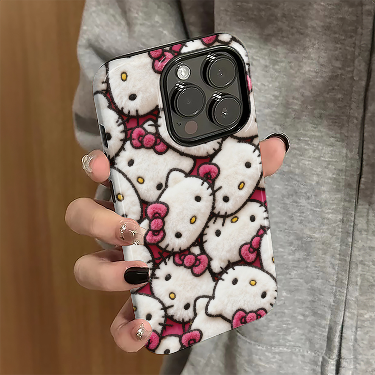 毛绒kitty猫适用苹果17promax手机壳iPhone16pro秋冬15pro女13卡通新款14防摔11保护套12潮xsmax/8/7plus菲林