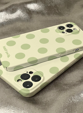 适用于iphone15promax苹果15手机壳14绿色波点新款13/14pro的菲林壳xr网红情侣xs高级感12卡通创意个性防摔套