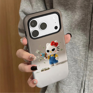 美钞kitty猫适用苹果17pro手机壳iPhone16promax可爱15卡通14女13个性小米新款12华为oppo防摔保护套8/7菲林x