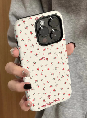 适用苹果16promax手机壳iPhone15新款女iP14/13简约12个性xsmax红色碎花8防摔11保护套7小众plus菲林二合一xr