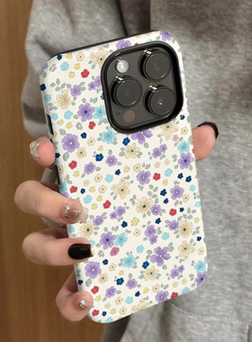 适用苹果16promax手机壳新款iPhone15简约iP14女12/13紫色花朵xsmax个性8防摔11保护套7高级plus菲林二合一xr
