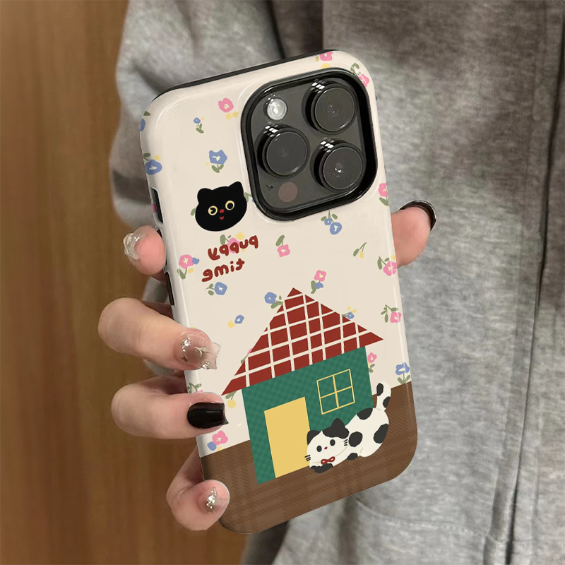 适用苹果16promax手机壳女iPhone15新款简约iP13/14硅胶xsmax防摔保护套pro卡通iP7/8小众plus房子猫咪xr外壳