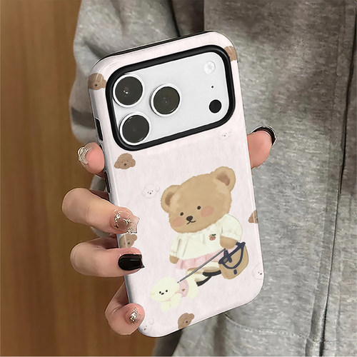 遛狗小熊适用苹果18promax手机壳iPhone17pro新款16可爱15女14日韩防摔卡通13华为8plus小米保护套oppo菲林xs