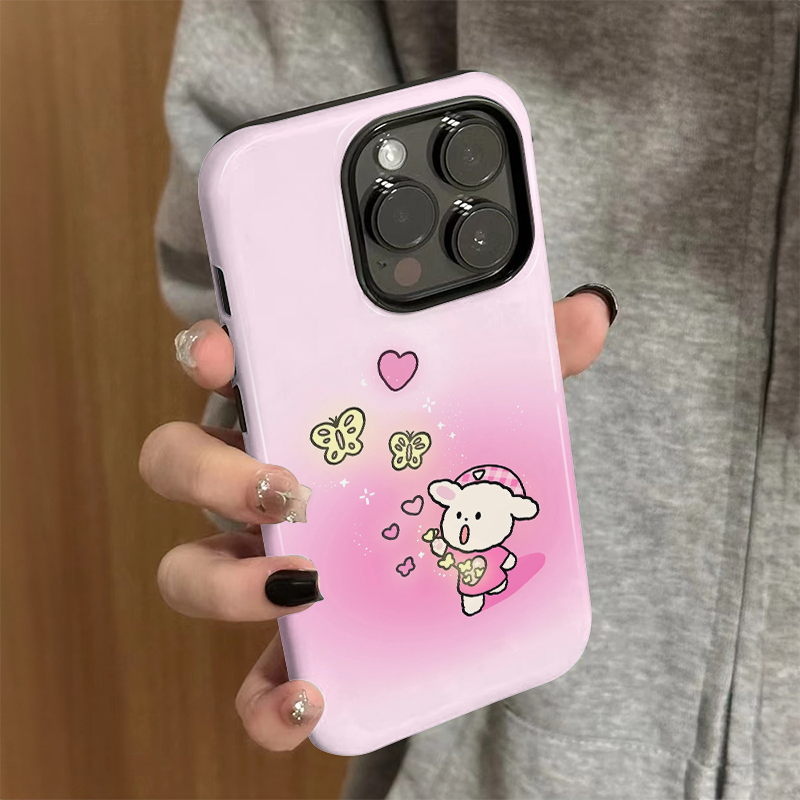 适用苹果16promax手机壳iPhone15pro新款iP14女13简约xsmax爱心蝴蝶结8防摔12保护套7卡通plus菲林二合一x11