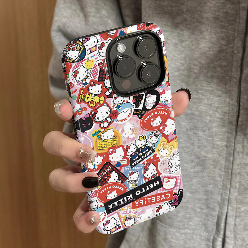 适用iPhone15手机壳苹果16promax新款iP14/13女可爱12简约xsmax卡通凯蒂标签8防摔11套7菲林二合一plus个性xr
