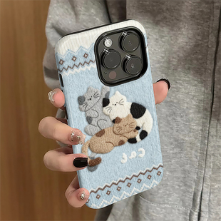 8plus菲林e 13女14卡通12防摔保护套11毛绒猫咪xsmax潮7 适用iPhone16pro手机壳苹果17promax个性 ip15pro新款