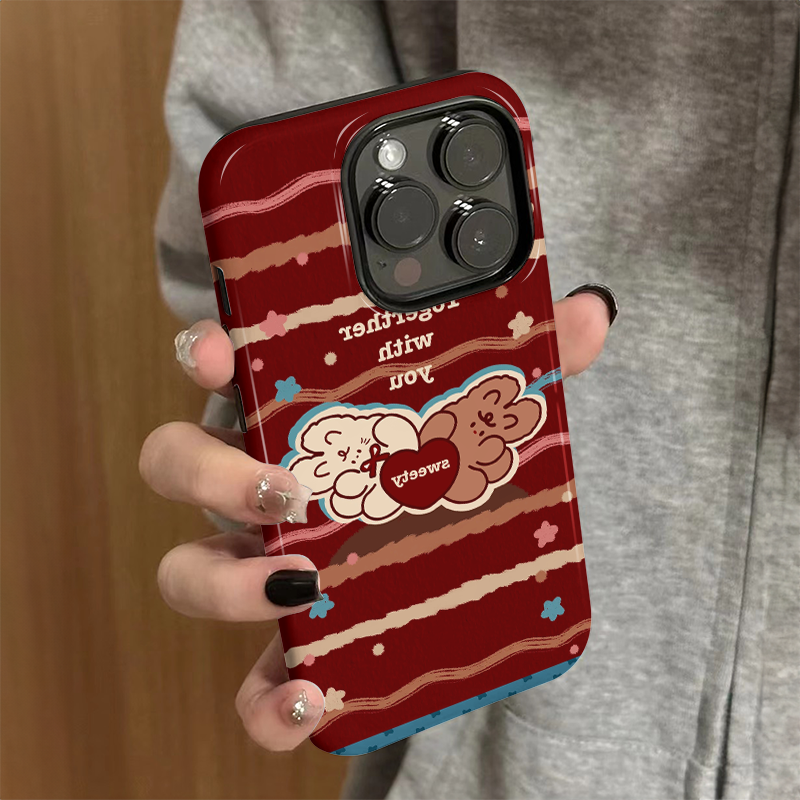 适用苹果16promax手机壳iPhone15新款女iP13/14可爱12卡通xsmax条纹兔子8硅胶11防摔套7菲林二合一plus个性xr