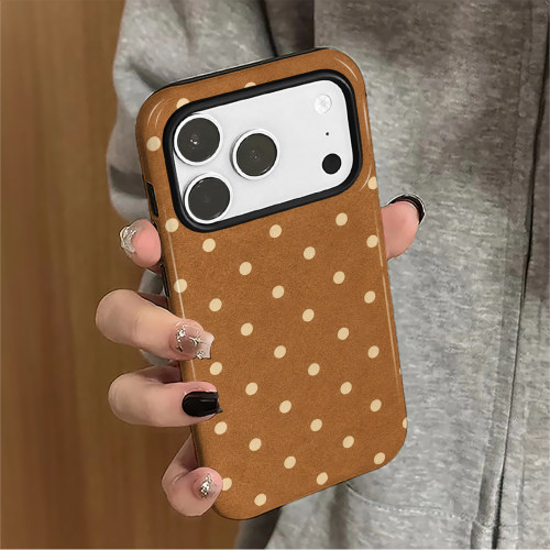 棕色波点适用苹果18promax手机壳iPhone17pro新款16秋冬15女14简约防摔日韩13华为8plus小米保护套oppo菲林xs