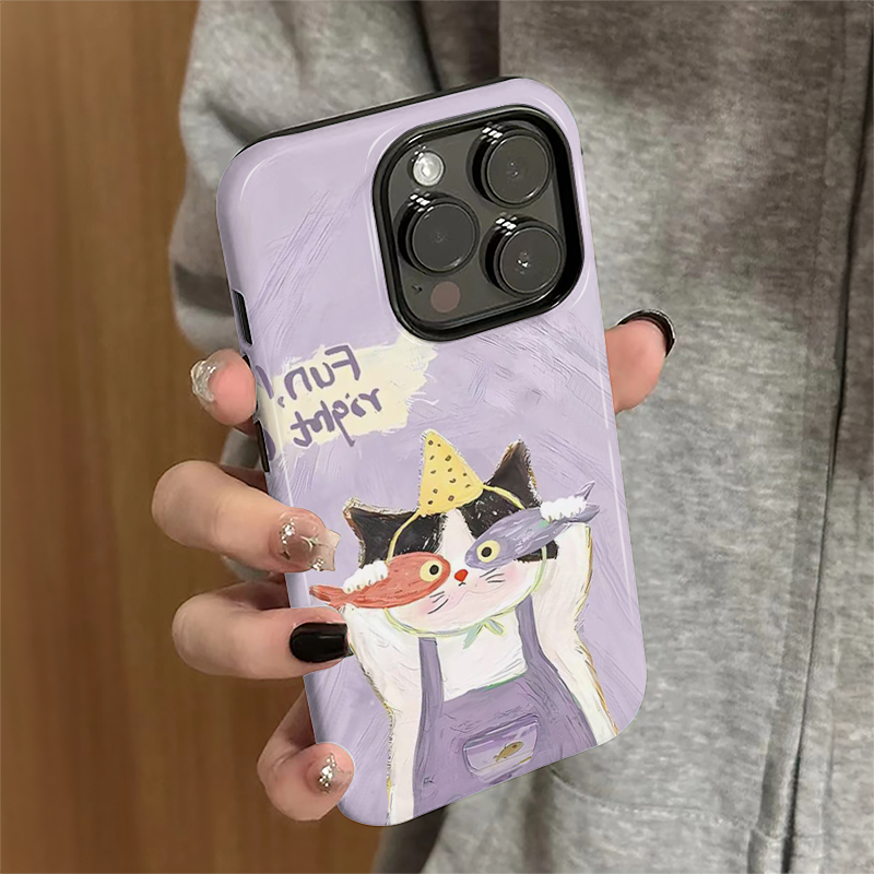 适用苹果16pro手机壳苹果15pro新款iPhone14promax卡通iP13女16e简约12小鱼猫咪7硬11防摔xsmax套8plus菲林xr