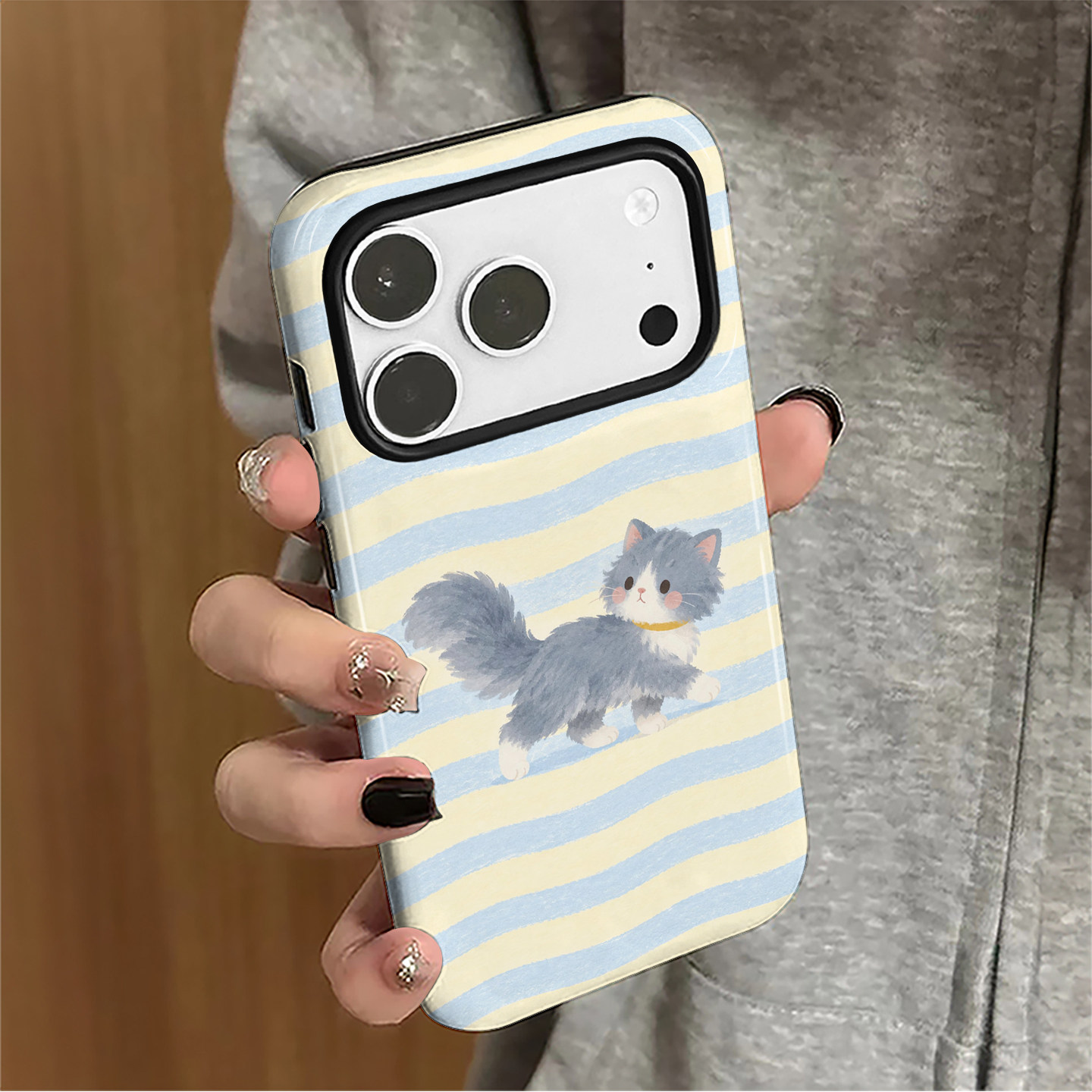 波纹猫咪适用苹果18promax手机壳iPhone17pro新款16简约15女14日韩防摔卡通13华为8plus小米保护套oppo菲林xs