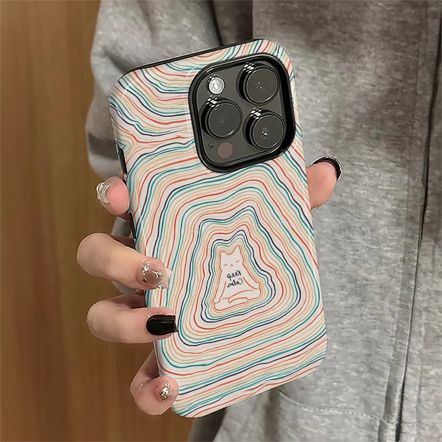 冥想猫咪适用苹果16promax手机壳iPhone17pro个性15pro女13创意新款14防摔11保护套12日韩xsmax/8/7plus菲林e