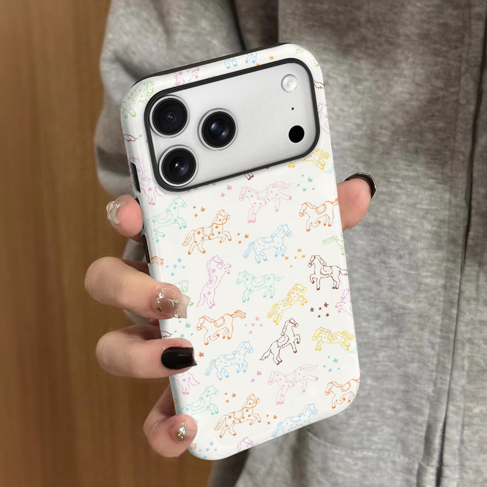 彩色小马适用苹果17promax手机壳iPhone16pro简约ip15pro女13马年14新款xsmax卡通12防摔11保护套8/7plus菲林