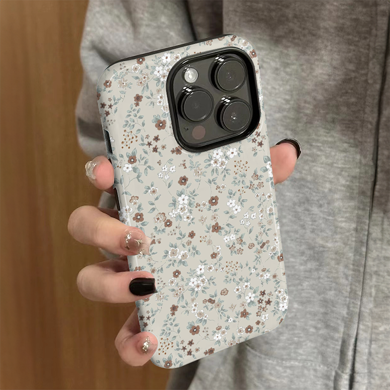 适用苹果16promax手机壳iPhone15新款iP14女简约12/13高级xsmax棕色碎花8个性防摔11保护套7plus菲林二合一xr