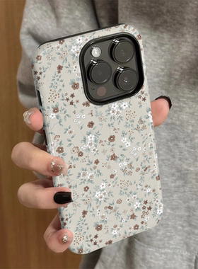 适用苹果16promax手机壳iPhone15新款iP14女简约12/13高级xsmax棕色碎花8个性防摔11保护套7plus菲林二合一xr