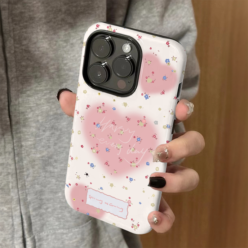 适用苹果15手机壳iPhone16promax新款iP14/13女12简约爱心碎花xsmax菲林二合一8防摔11保护套7小众plus高级xr