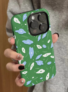 适用iPhone16手机壳女苹果15promx新款个性iP13/14硅胶xr防摔保护套pro简约iP7/8小众plus绿底插画xsmax外壳
