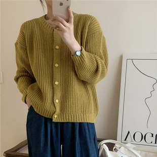 neck jacket圆领开衫 cardigan sweater 宽松毛衣外套 loose Round