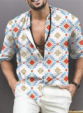 Polo Fashion Print Short Sleeve Shirt 翻领时尚印花短袖衬衫男