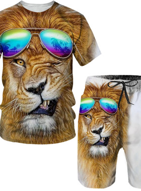 3D printing loose T-shirt casual suit3D印花宽松T恤休闲套装男
