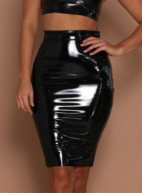 Fashionable bright face waist wrap hip skirt亮面收腰包臀裙女