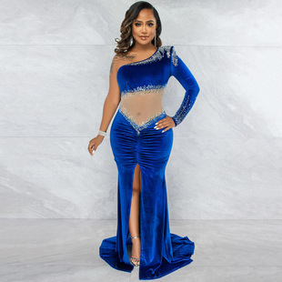 Split Mesh Slim Fit 连衣裙 Oblique Dress斜领网纱开叉修身 Neck