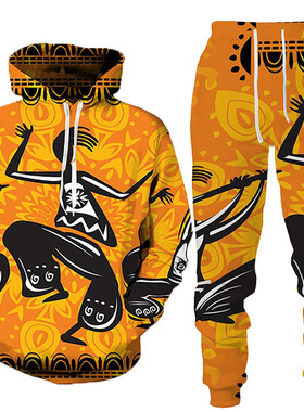 Long sleeve 3D printed hoodie suit for men3D印花连帽衫套装男