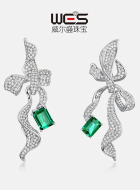 蝴蝶长款耳饰S925银镀18K金镶嵌彩宝宝石培育祖母绿拆卸三戴耳钉