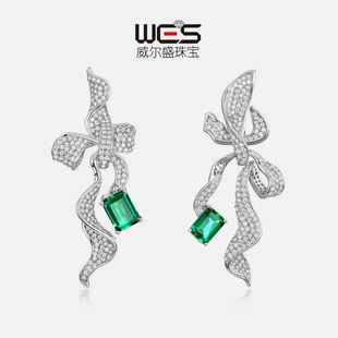 蝴蝶长款耳饰S925银镀18K金镶嵌彩宝宝石培育祖母绿拆卸三戴耳钉