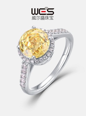 新款千禧玫瑰切彩锆宝石戒指S925银镀18K金围镶超闪彩宝指戒时尚