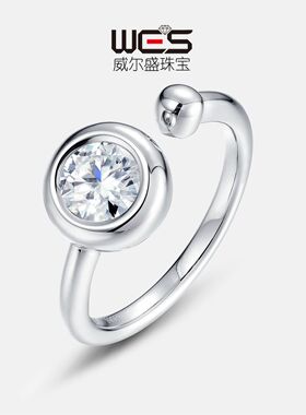 新款莫桑石泡泡戒指S925银镀18K金镶嵌彩宝宝石包镶一克拉戒指