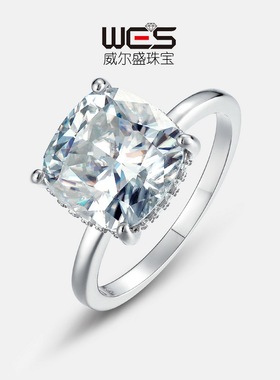 新品鸽子蛋肥方璀璨莫桑石戒指女S925银镀18K金镶嵌彩宝宝石婚戒