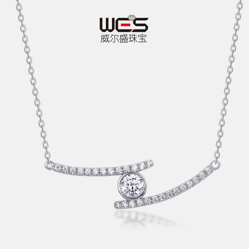 新品S925银镀18K金镶嵌彩宝宝石璀璨莫桑石项链锁骨链节日礼物