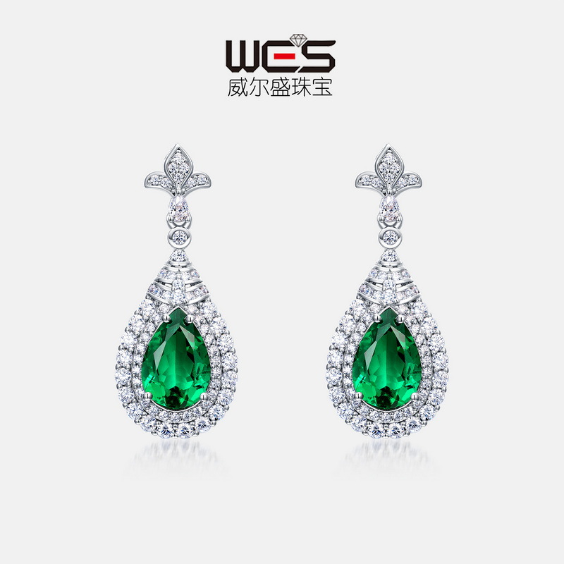 欧美新品彩宝宝石镶嵌彩宝宝石培育祖母绿耳坠女耳饰复古高贵风