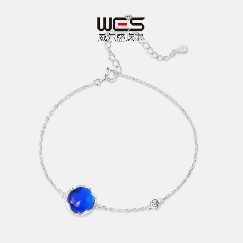 欧美S925银镀18K金彩宝宝石手链简约轻奢蛋面夏日甜美糖果手饰