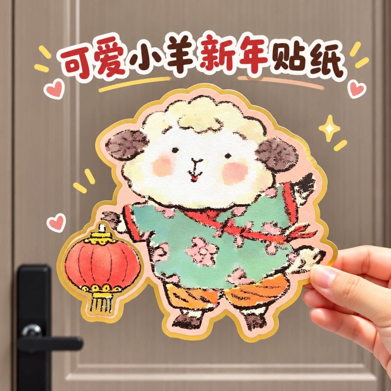 2027羊年立体小羊福字门贴一对