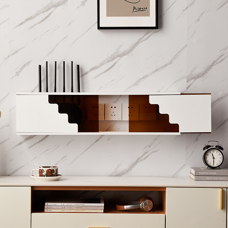 路由器收纳盒免打孔wifi猫电视柜机顶盒置物架壁挂式墙上插座遮挡