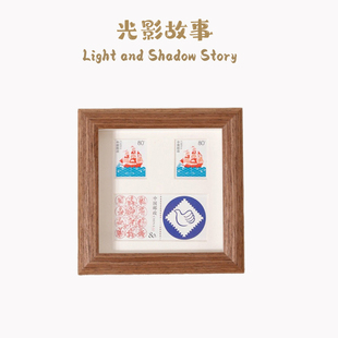 邮票展示相框邮票收藏框架摆台正方形4寸木质diy框架邮票装裱展示