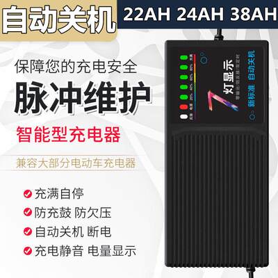 自动断电关机电动车电瓶车载充电器48V22AH60V24AH38AH72V电动自