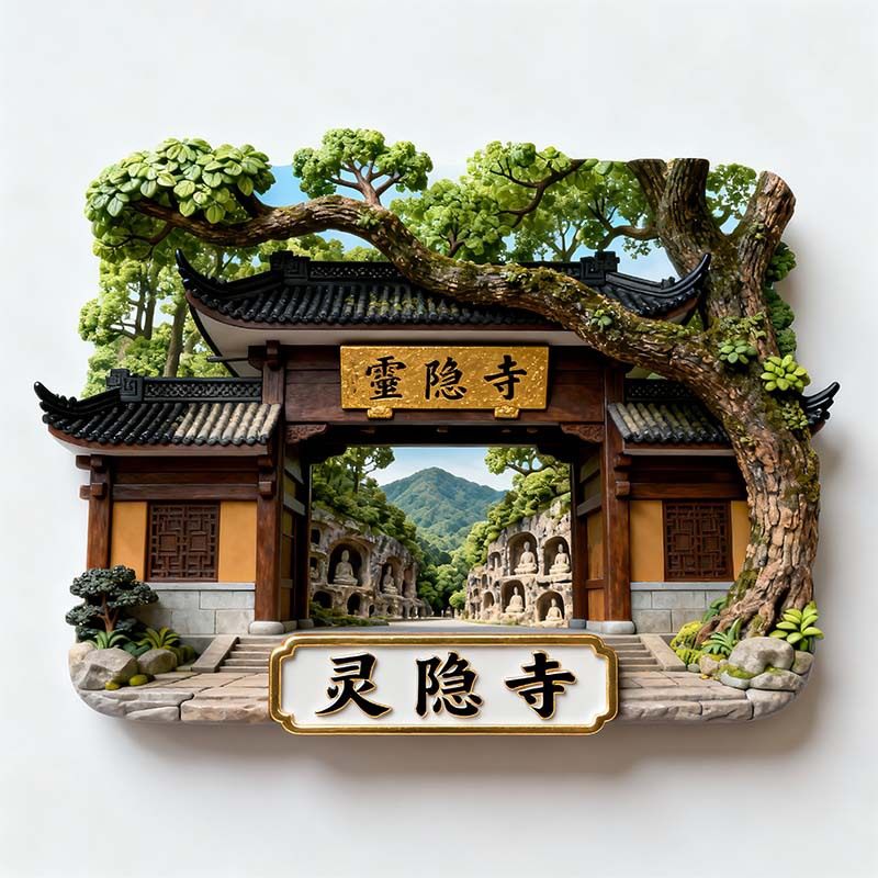 灵隐寺3D立体金属强磁冰箱贴中国风古建筑磁吸装饰贴文创纪念礼品