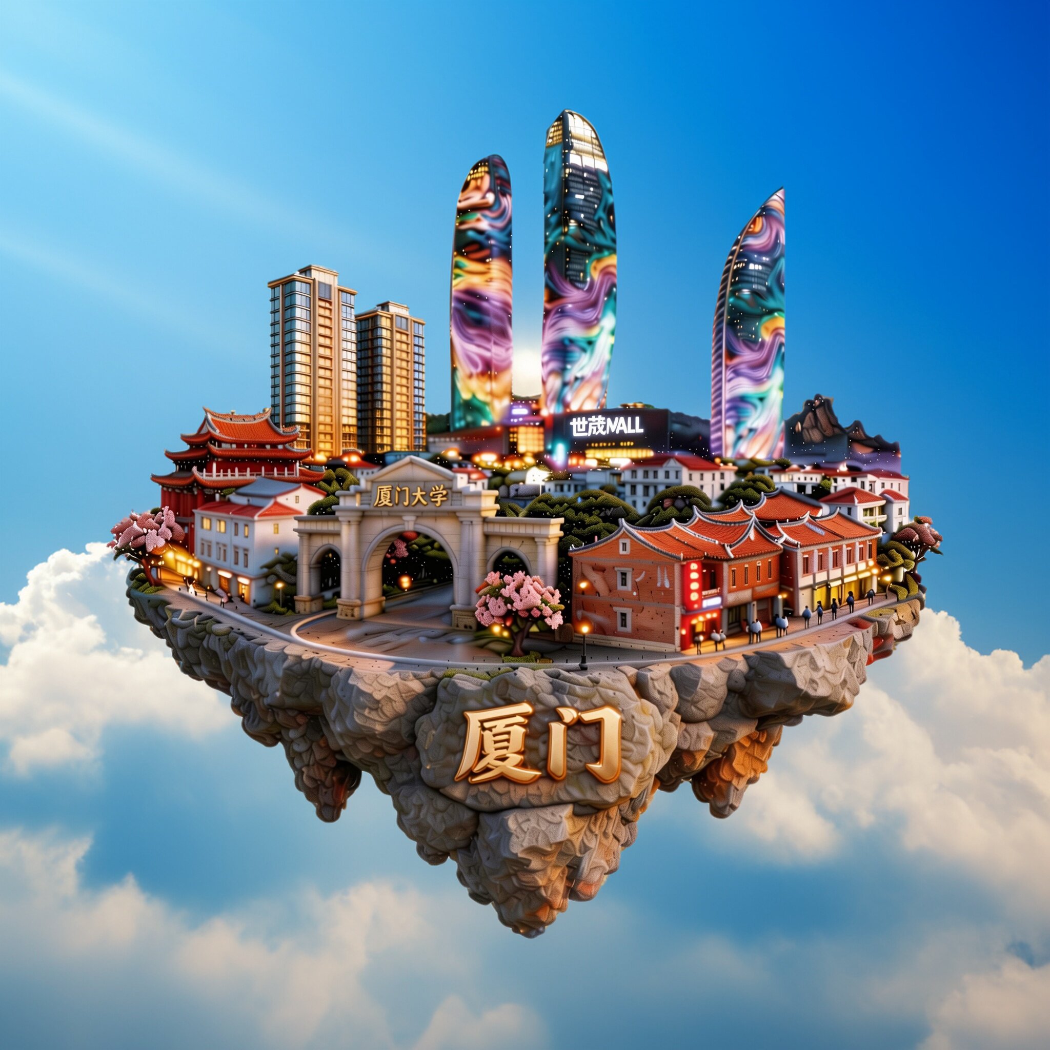 3D立体浮雕厦门城市风景金属强磁冰箱贴旅游纪念品中国风装饰贴
