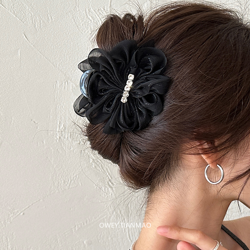 韩系高级感黑色蝴蝶结抓夹香蕉夹