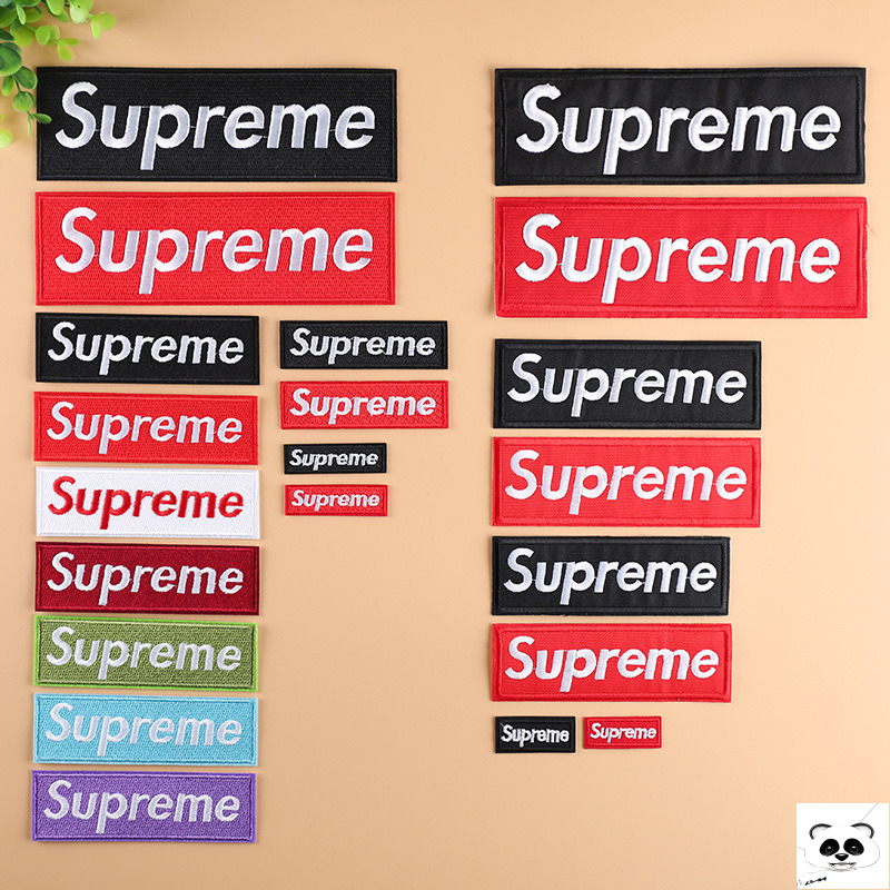 时尚经典刺绣花章补丁贴布贴Supreme衣服装饰修补洞标长方形英文