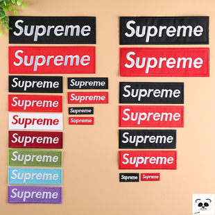 时尚经典刺绣花章补丁贴布贴Supreme衣服装饰修补洞标长方形英文