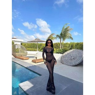 Spicy girl slim fit mesh see through dress辣妹修身网纱连衣裙