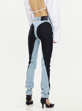 High waisted slim fitting patchwork jeans 高腰修身拼接牛仔裤
