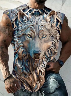 Wolf Pattern 3D Printed Loose T-shirt狼图案3d印花宽松T恤男士