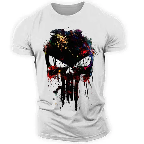 3D Skeleton Printed Loose T-shirt for Men3d骷髅印花宽松T恤男