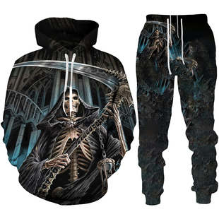 Long sleeve loose 3D printing suit for men长袖宽松3D印花套装