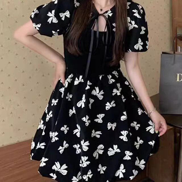 Sexy floral lace up short sleeved dress 碎花系带短袖连衣裙女
